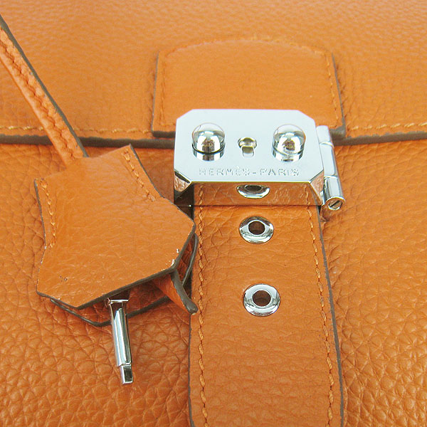 Fake Hermes Leather Small Briefcase Orange 2813
